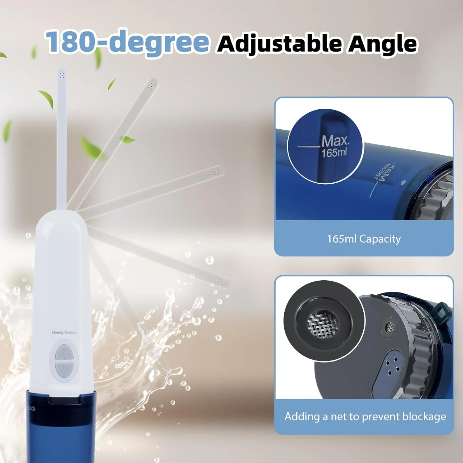Hibbent Portable Bidet for Travel, High Pressure Handheld Electric Bidet Sprayer, Rechargeable Travel Bidet for Women & Men, Personal Hygiene Cleaning, Soothing Postpartum Care, Perineal, Blue