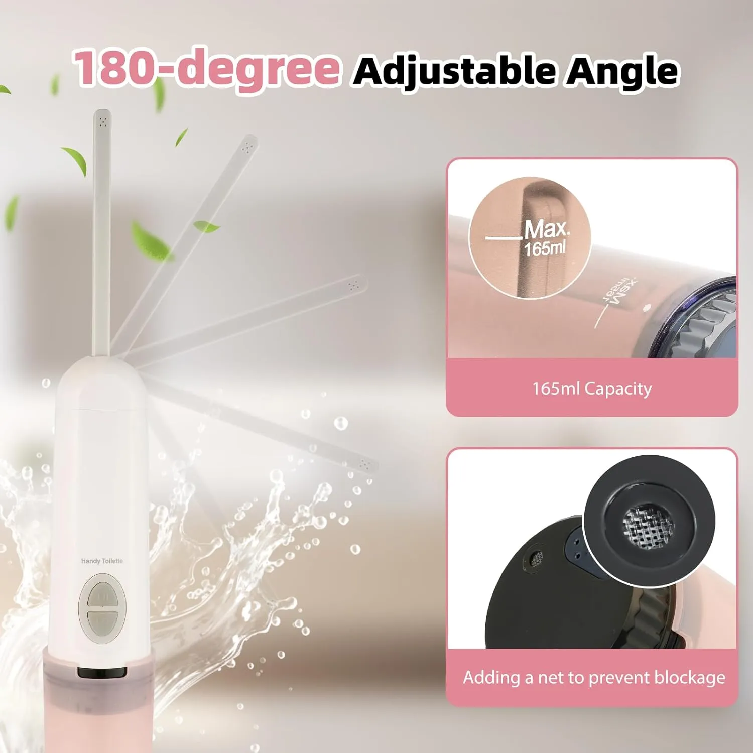 Hibbent Portable Bidet for Travel, High Pressure Handheld Electric Bidet Sprayer, Rechargeable Travel Bidet for Women & Men, Personal Hygiene Cleaning, Soothing Postpartum Care, perineal, Pink