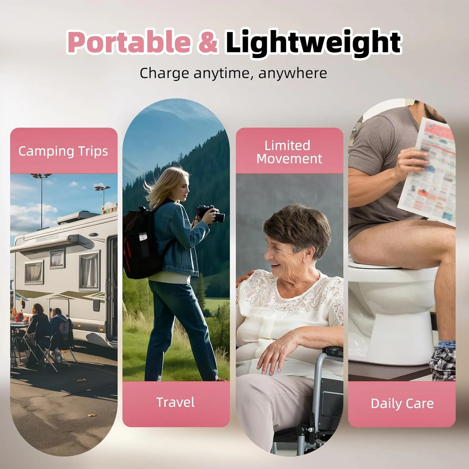 Hibbent Portable Bidet for Travel, High Pressure Handheld Electric Bidet Sprayer, Rechargeable Travel Bidet for Women & Men, Personal Hygiene Cleaning, Soothing Postpartum Care, perineal, Pink