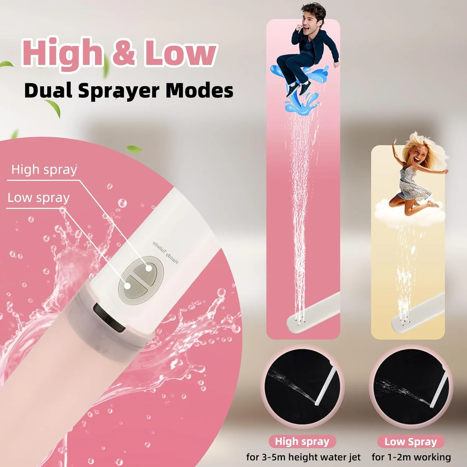 Hibbent Portable Bidet for Travel, High Pressure Handheld Electric Bidet Sprayer, Rechargeable Travel Bidet for Women & Men, Personal Hygiene Cleaning, Soothing Postpartum Care, perineal, Pink