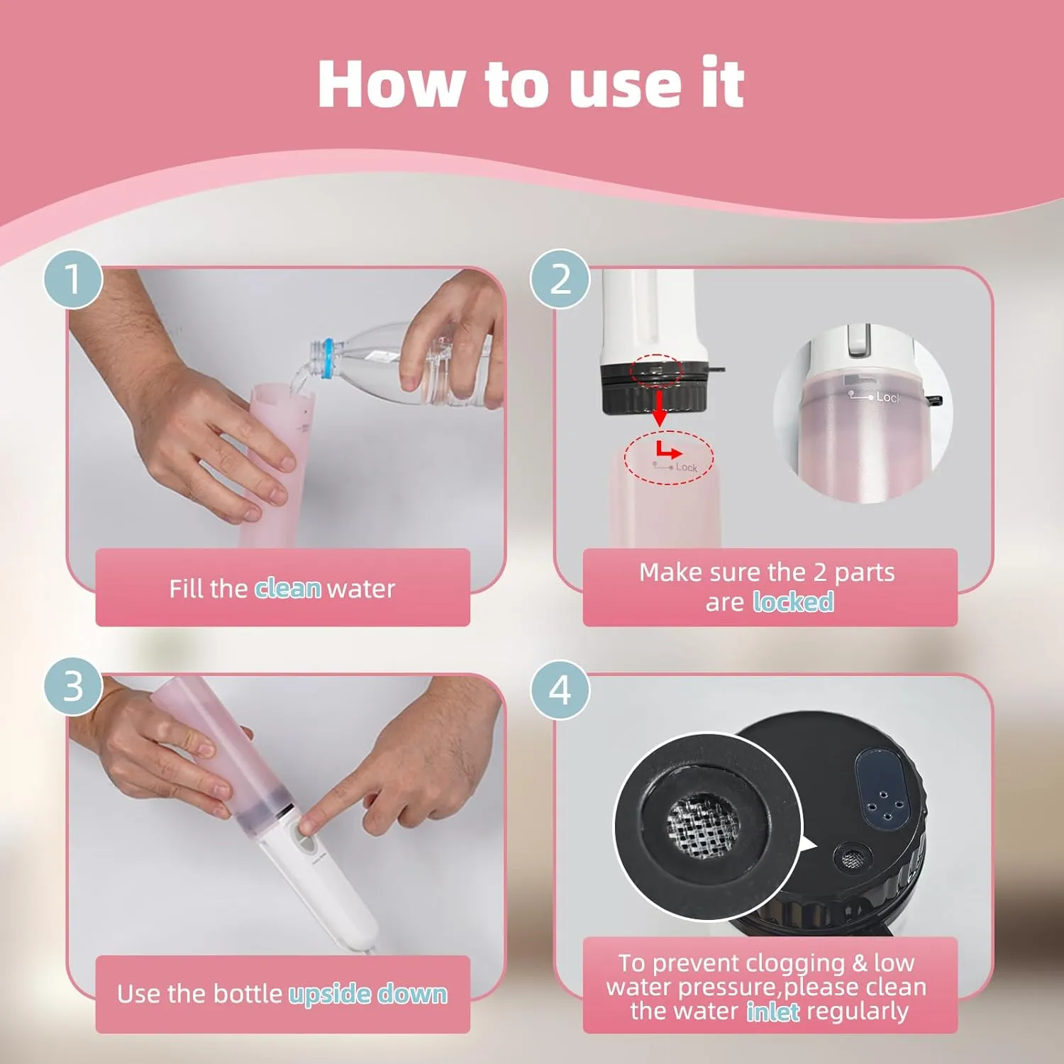 Hibbent Portable Bidet for Travel, High Pressure Handheld Electric Bidet Sprayer, Rechargeable Travel Bidet for Women & Men, Personal Hygiene Cleaning, Soothing Postpartum Care, perineal, Pink