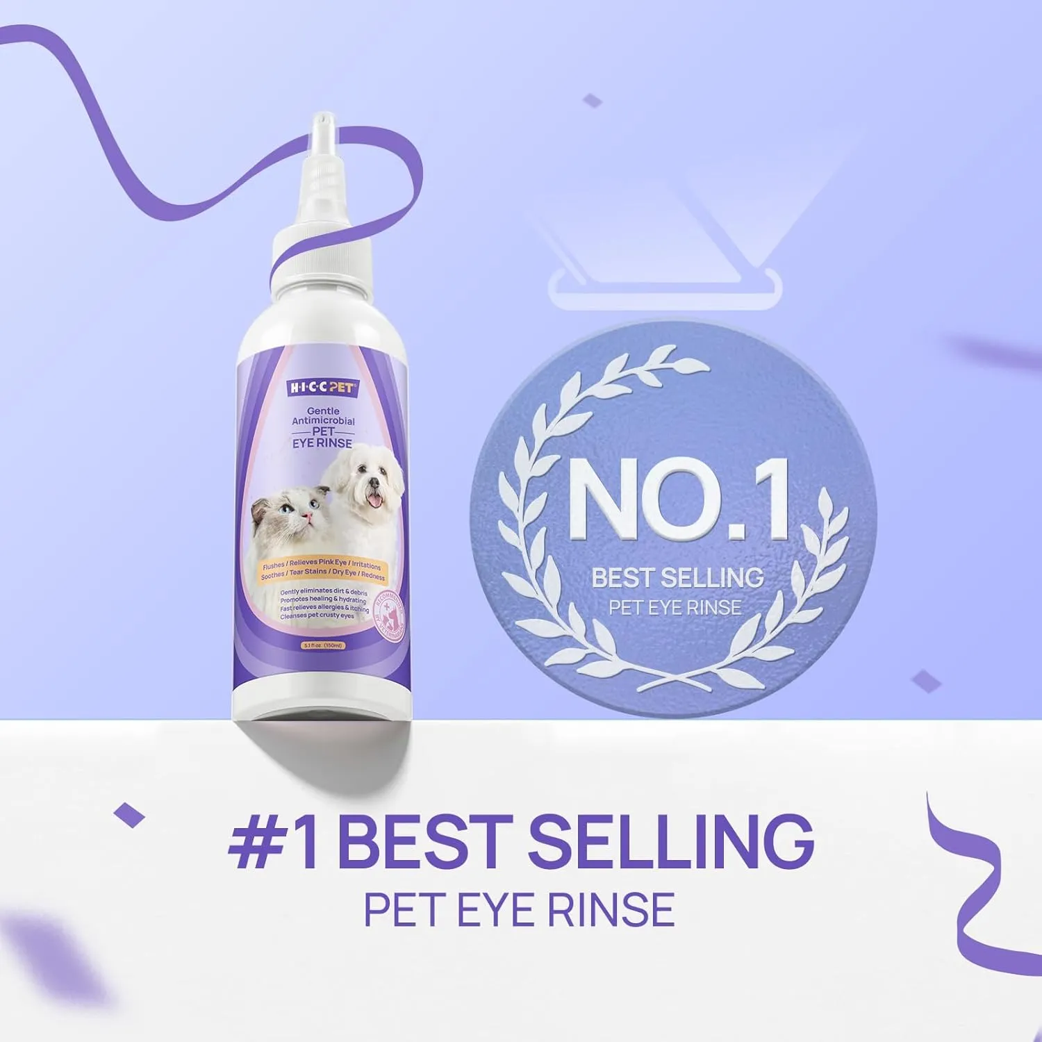 HICC PET Dog Eye Drops 5.1 fl oz Eye Drops for Dogs and Cats Vet-Recommended Dog Eye Infection Treatment to Soothe Infection Allergy, Relieve Dry Eyes Pink Eyes, Pet Tear Stain Cleaner