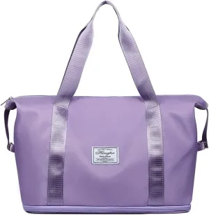 High-Capacity Double-Layer Wet Separation Travelling Bag, Large Capacity Folding Travel Bag, Foldable Travel Duffel Bag, Travel Lightweight Waterproof Carry Luggage Bag, Light Purple, Travel Accessories