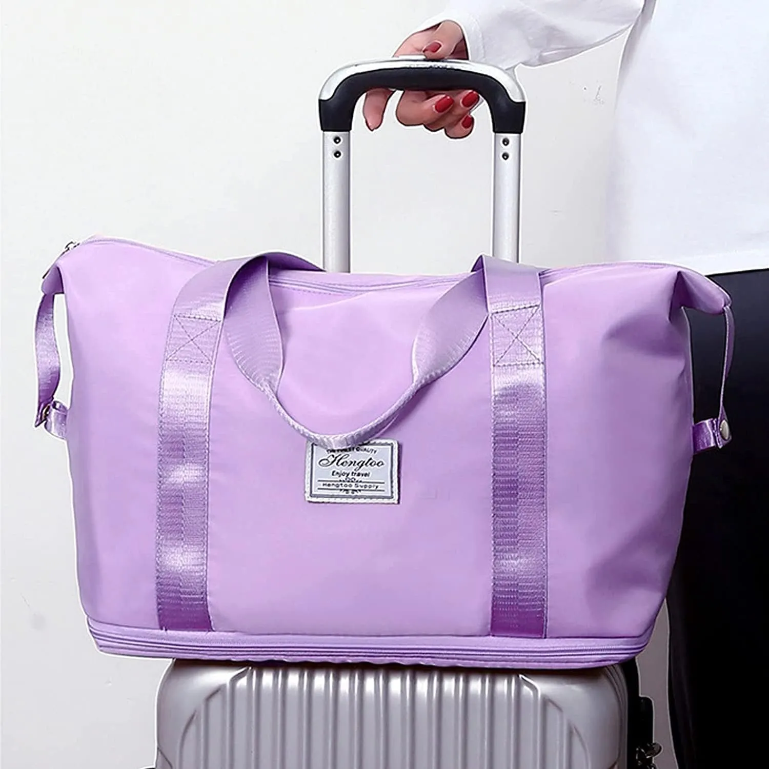 High-Capacity Double-Layer Wet Separation Travelling Bag, Large Capacity Folding Travel Bag, Foldable Travel Duffel Bag, Travel Lightweight Waterproof Carry Luggage Bag, Light Purple, Travel Accessories