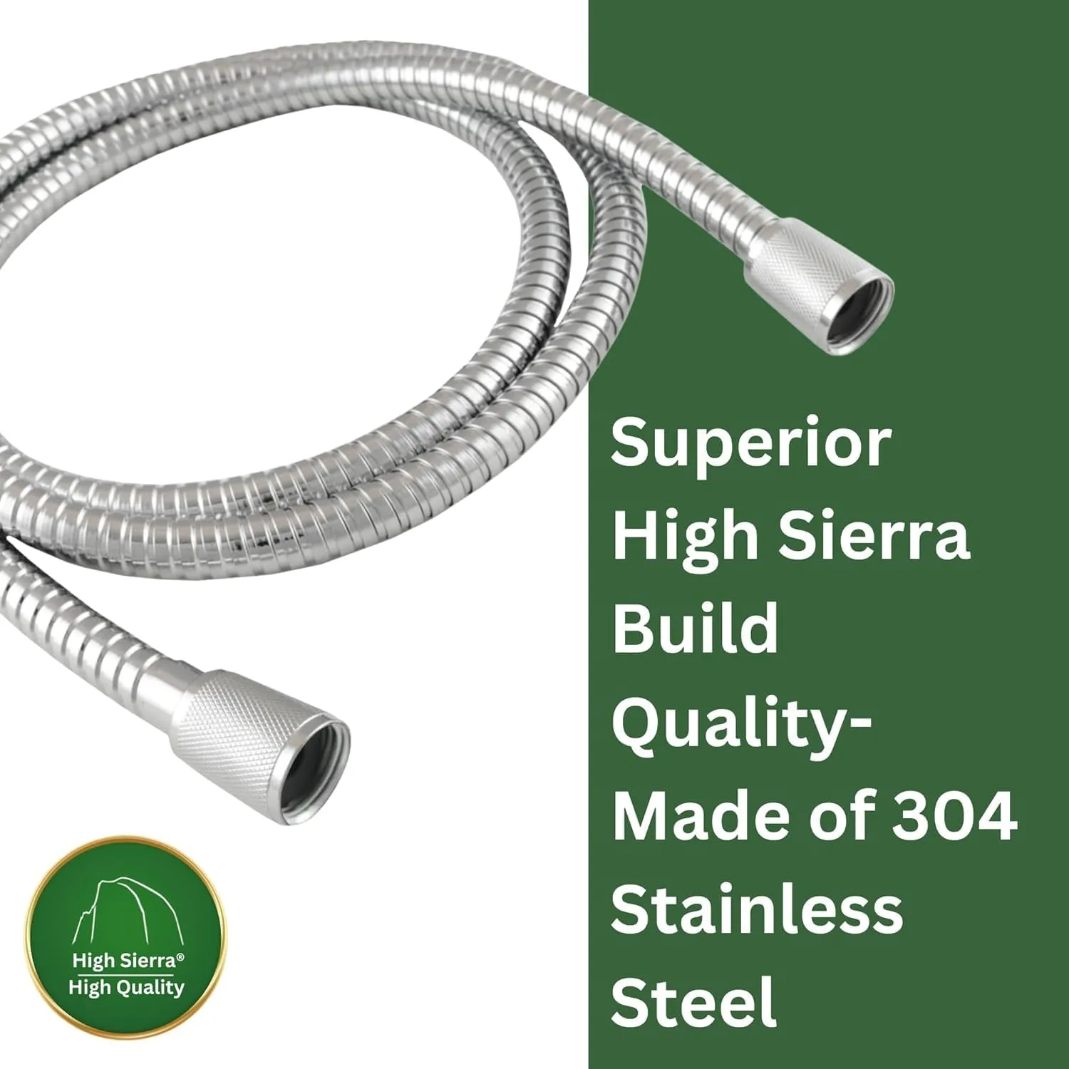 High Sierra Showerheads® - Shower Hose Brushed Gold Finish with Non-Toxic and Safe Silicone Inner Tube – Extra Long, Flexible Shower Hose – 72 Inches – 304 Stainless Steel