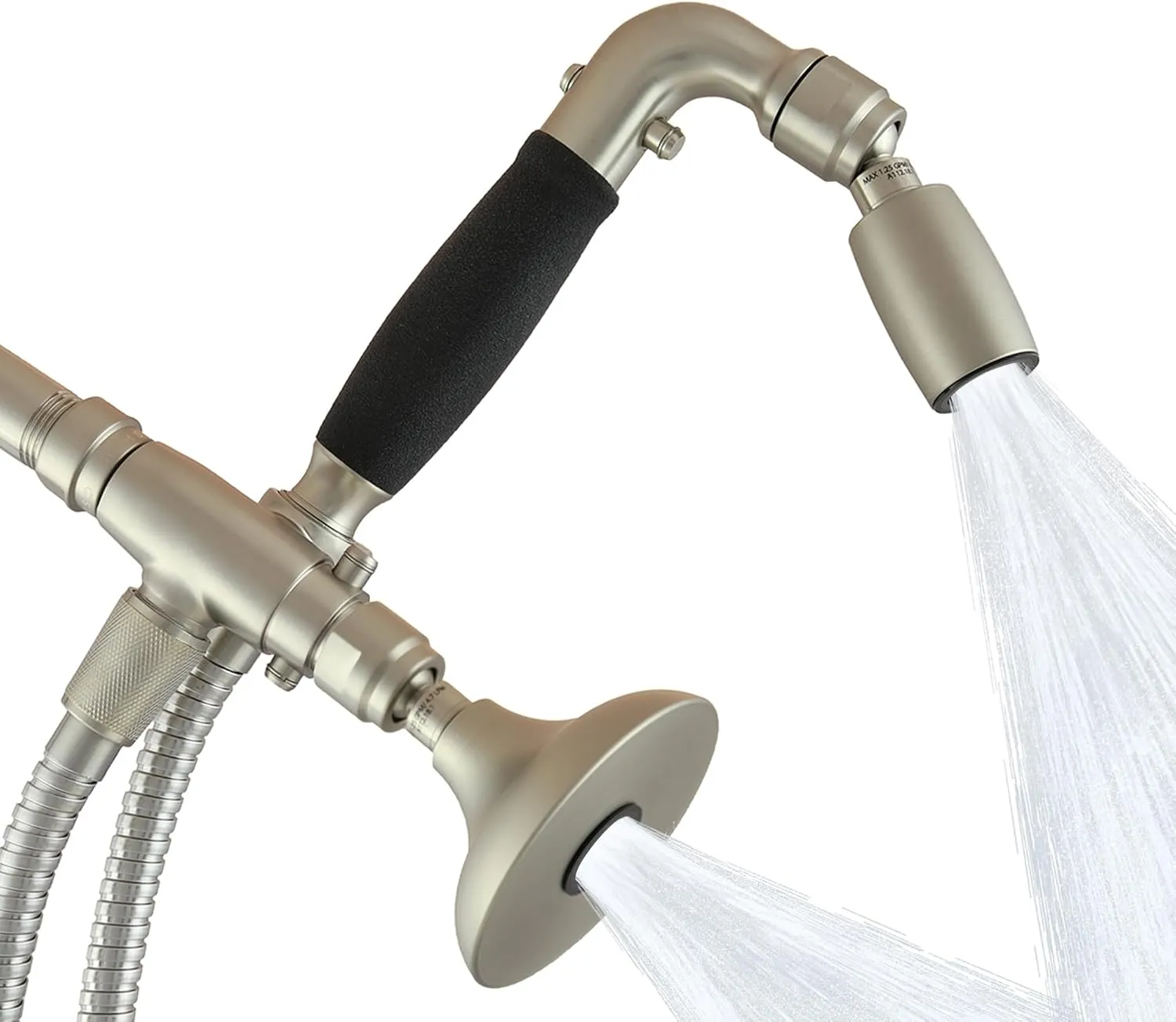 High Sierra Showerheads® - Solid Metal 1.5 GPM Low-Flow 4-Way 'Half Dome' Shower Head and Handheld Combination w/Slip-Free Grip - Brushed Nickel