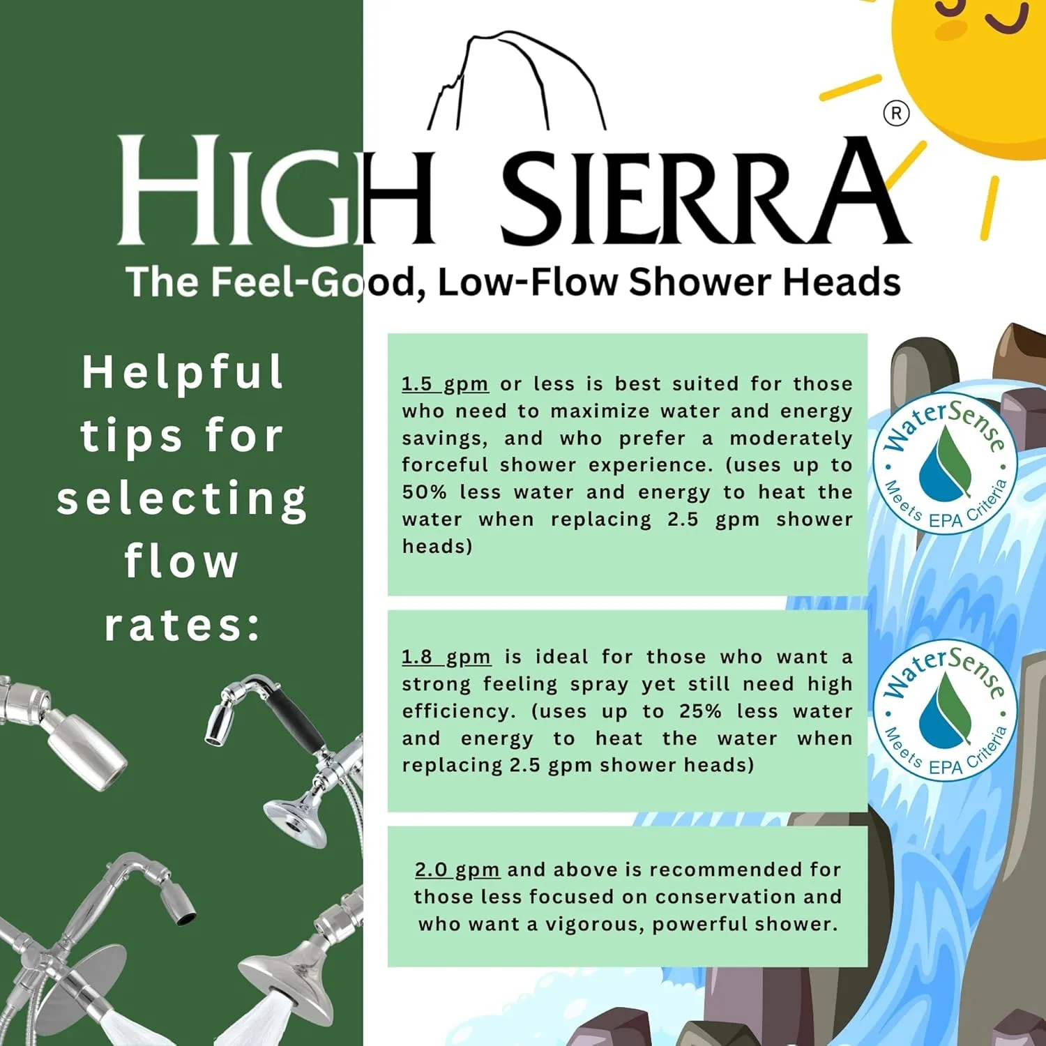 High Sierra Showerheads® - Solid Metal 1.5 GPM Low-Flow 4-Way 'Half Dome' Shower Head and Handheld Combination w/Slip-Free Grip - Oil Rubbed Bronze