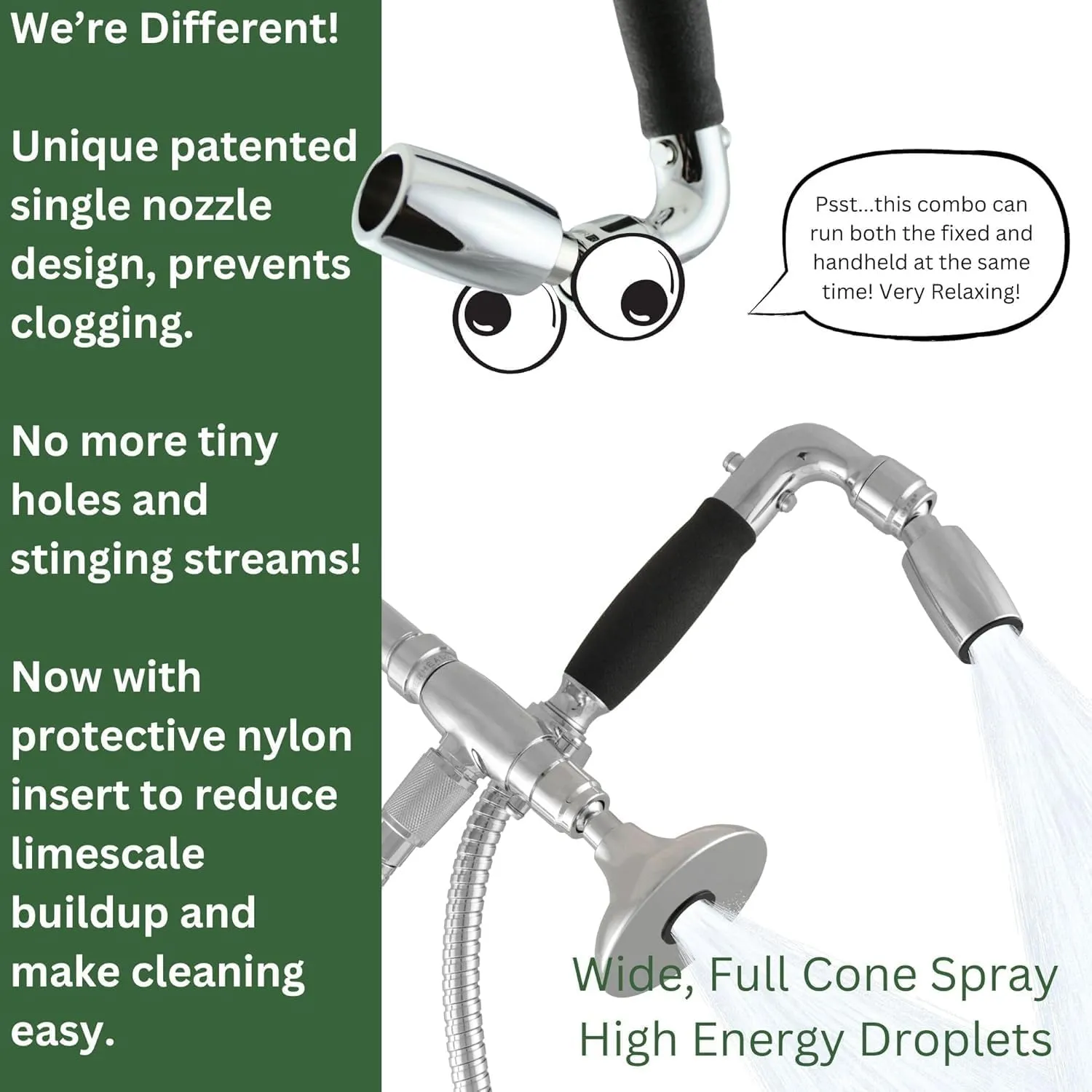 High Sierra Showerheads® - Solid Metal 1.5 GPM Low-Flow 4-Way 'Half Dome' Shower Head and Handheld Combination w/Slip-Free Grip - Oil Rubbed Bronze