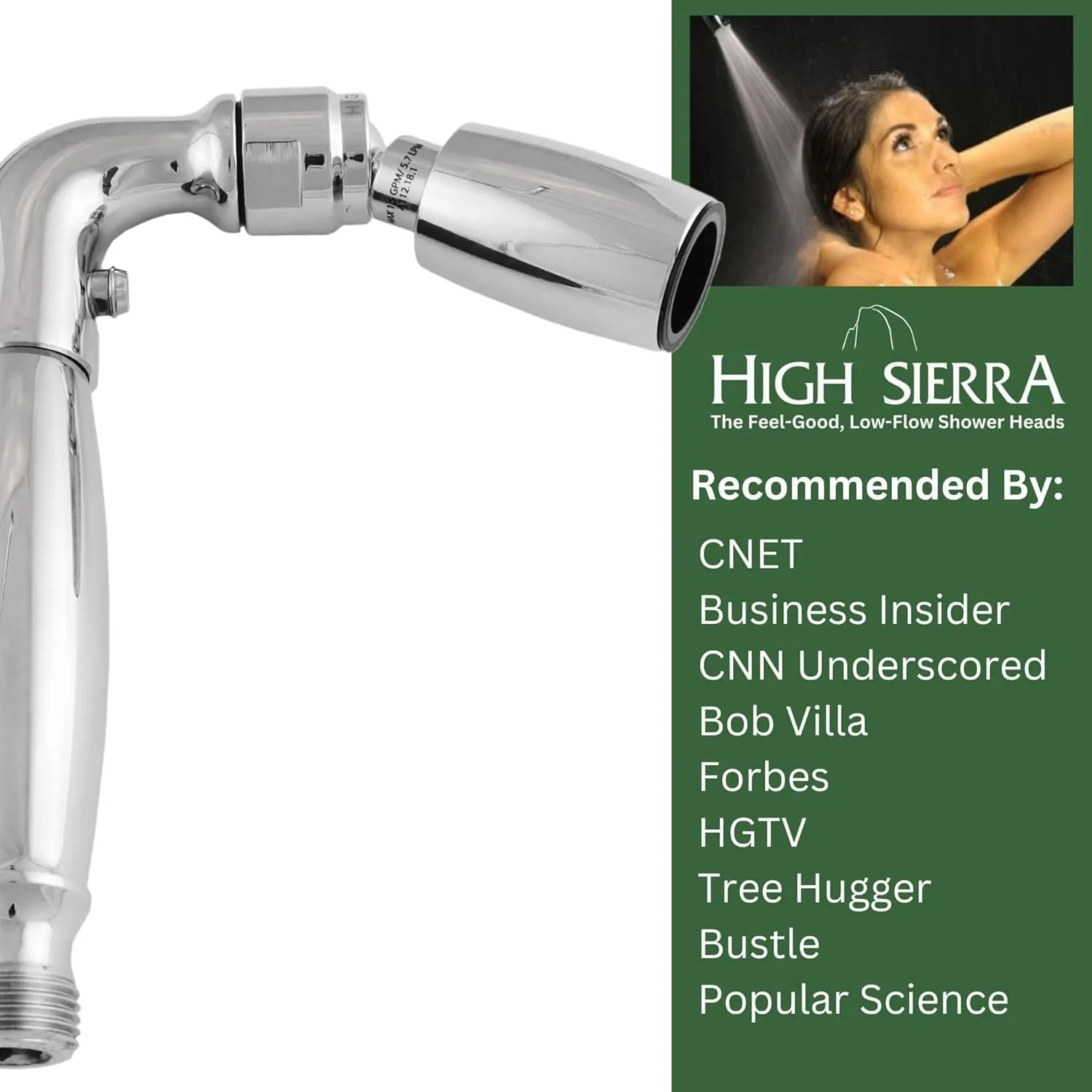High Sierra Showerheads® - Solid Metal Handheld Shower Head with Pressure and Flow Control Valve - High-Flow 2.0 GPM - Chrome