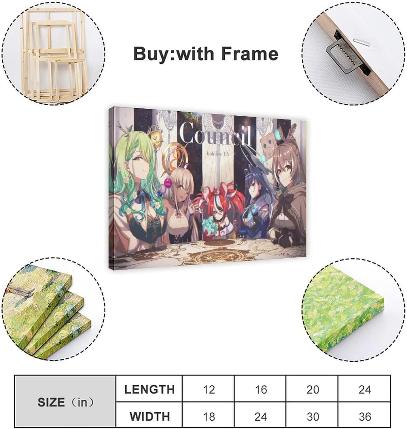 Hololive Ceres Fauna Hakos Baelz Nanashi Mumei Ouro Kronii Tsukumo Sana Anime Girl Poster Canvas Poster Wall Art Decor Print Picture Paintings for Living Room Bedroom Decoration Frame: Frame-styl
