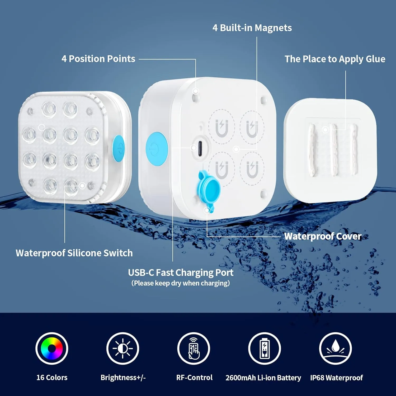 Homly Rechargeable Submersible Pool Lights with Remote, Waterproof Underwater Charging Battery Operated Controlled 16 Color Changing LED with Magnet Floating Lights Pool Pond Decoration 1 Pack