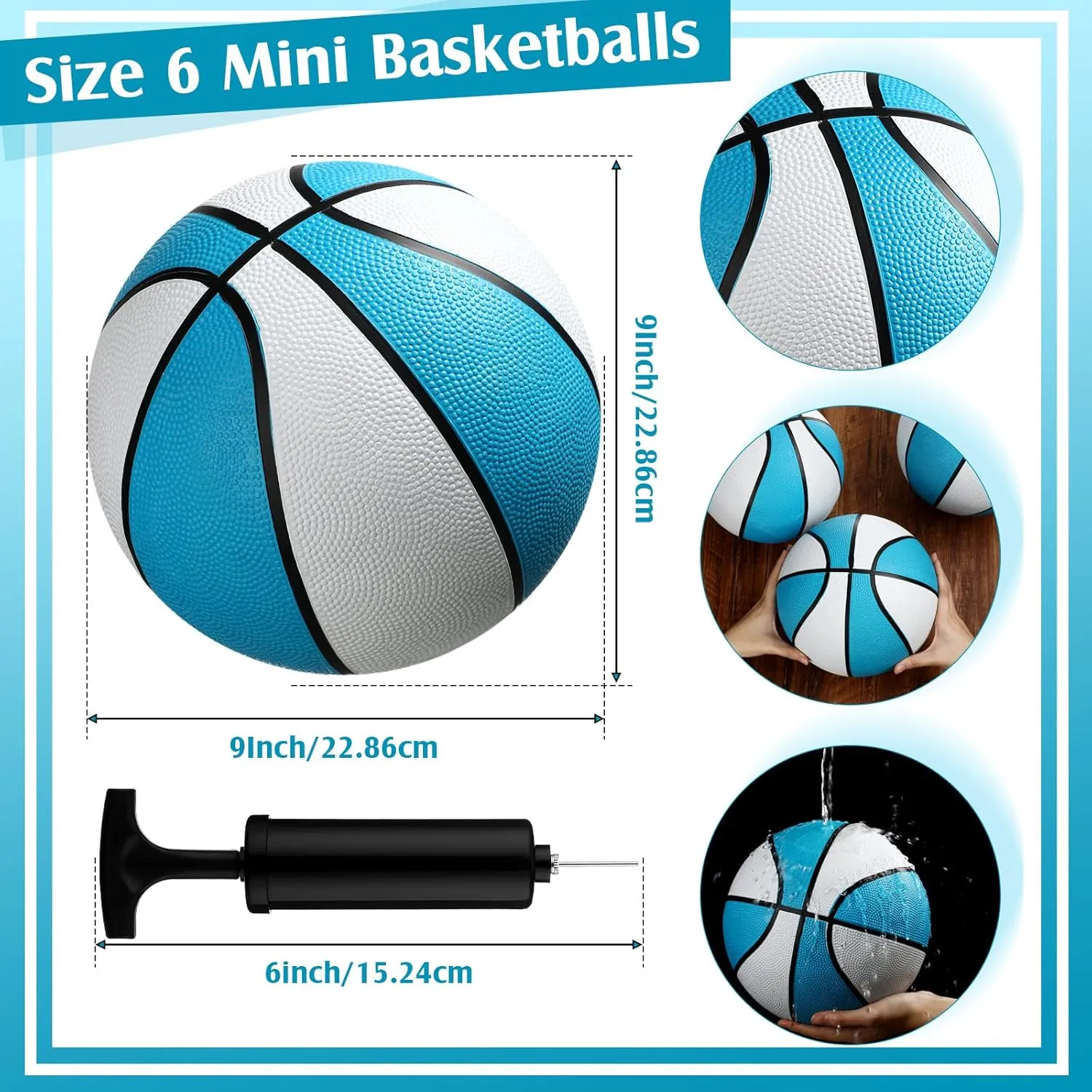 Honoson 6 Pack Water Pool Basketball Swimming Pool Rubber Waterproof Basketball for Summer Lake Party Favors(9 Inch,Light Blue)