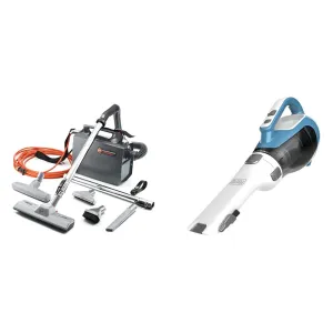 Hoover Commercial PORTAPOWER Lightweight Canister Vacuum Cleaner with Attachments & Black Decker dustbuster AdvancedClean Cordless Handheld Vacuum