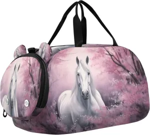 Horse Kids Overnight Sports Duffel Bags with Shoe Compartment & Wet Pocket Travel Sport Gym Bag for Girls Boys