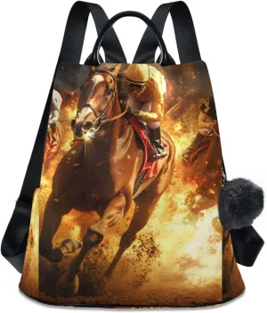 Horse Racing Fire Flame Backpack for Women Anti Theft Large Fashion Travel Shoulder Bag Purse Rucksack Lightweight