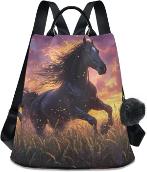 Horse Run with Flame Backpack for Women Anti Theft Large Fashion Travel Shoulder Bag Purse Rucksack Lightweight