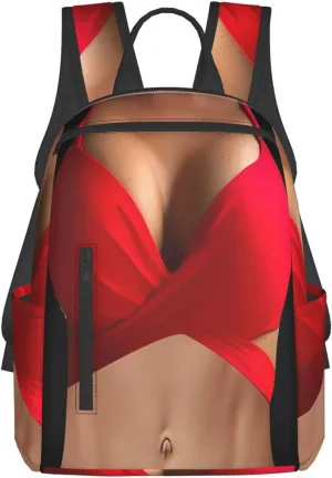 Hot 3D Boobs Red Bikini Body Casual Backpacks Large Capacity Laptop Backpack Sports Rucksack Travel Daypack Adjustable Shoulder Strap Work Bag for Outdoor Camping