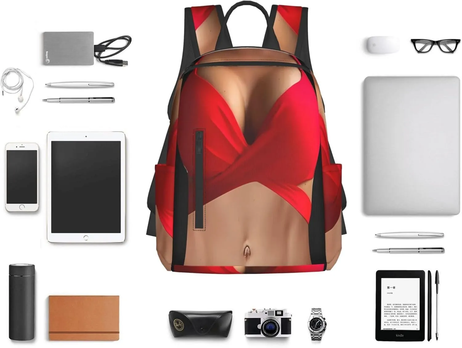 Hot 3D Boobs Red Bikini Body Casual Backpacks Large Capacity Laptop Backpack Sports Rucksack Travel Daypack Adjustable Shoulder Strap Work Bag for Outdoor Camping