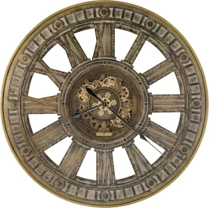 Howard Miller Wyatt Wall Clock, Classic Round Design Moving Central Gears Wooden Finish Transparent Display, Analog Display Roman Numerals Battery-Operated Movement Perfect for Home Decor