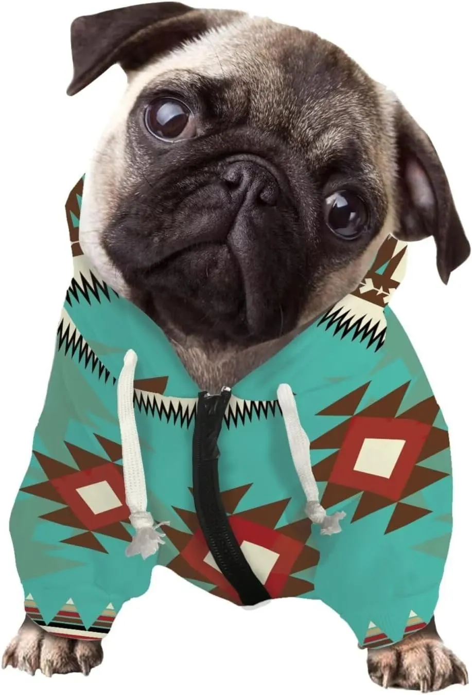 Howilath Ethnic Geometric Aztec Print Dog Hoodie Sweatshirt with Hat, Cold Weather Coat Pet Tracksuits Hoodie Costume - M
