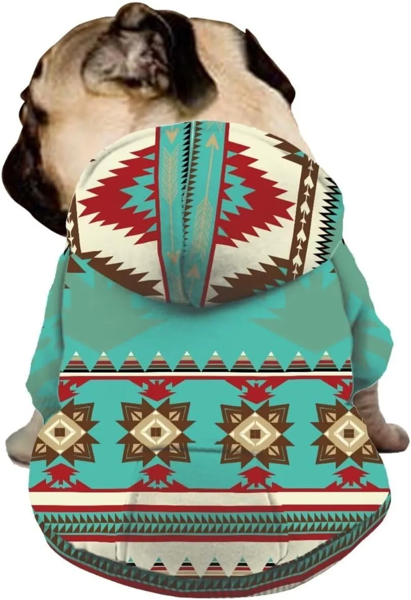Howilath Ethnic Geometric Aztec Print Dog Hoodie Sweatshirt with Hat, Cold Weather Coat Pet Tracksuits Hoodie Costume - M