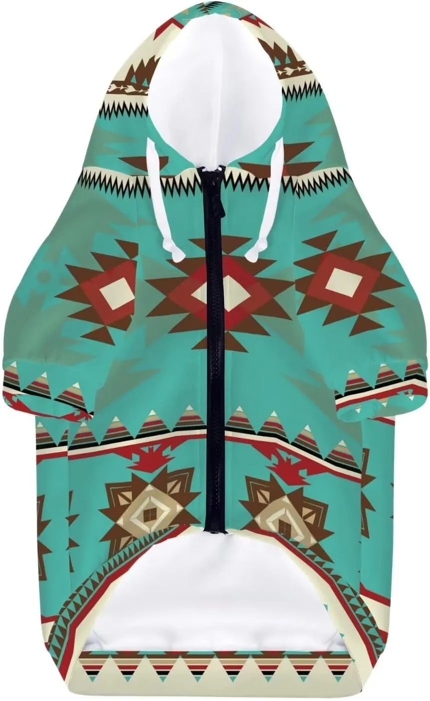 Howilath Ethnic Geometric Aztec Print Dog Hoodie Sweatshirt with Hat, Cold Weather Coat Pet Tracksuits Hoodie Costume - M