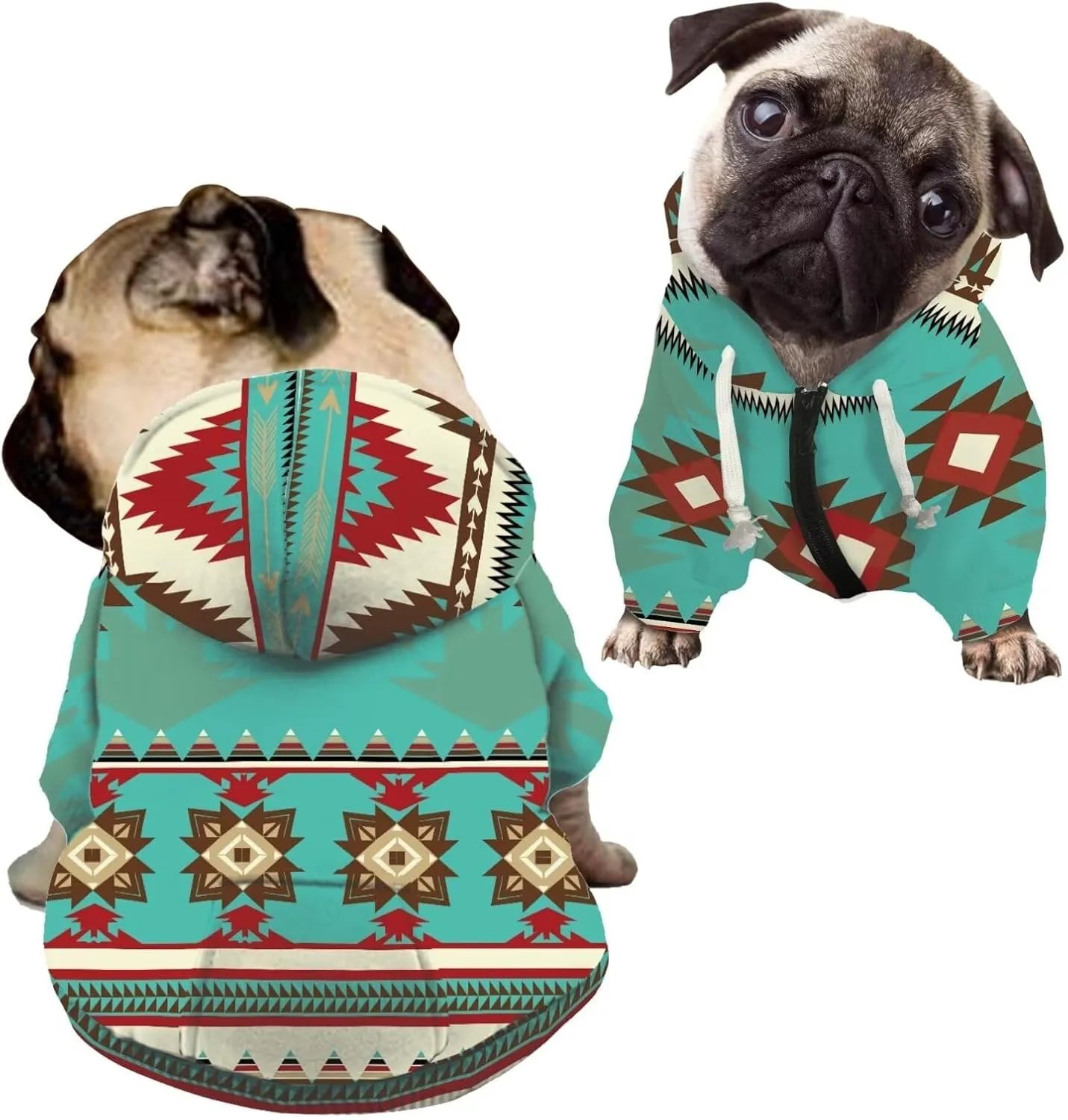 Howilath Ethnic Geometric Aztec Print Dog Hoodie Sweatshirt with Hat, Cold Weather Coat Pet Tracksuits Hoodie Costume - M