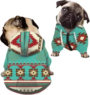 Howilath Ethnic Geometric Aztec Print Dog Hoodie Sweatshirt with Hat, Cold Weather Coat Pet Tracksuits Hoodie Costume - M