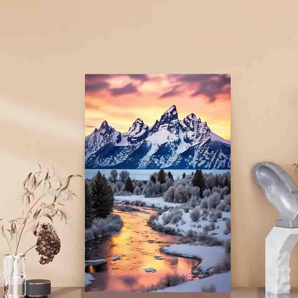 HTUKHBVGHT Mountain Range Sunrise Print, Landscape Photography, Nature Wall Art, Home, Grand Tetons Wall Art，wall art decoration,for living room, bedroom, office,16x24inch