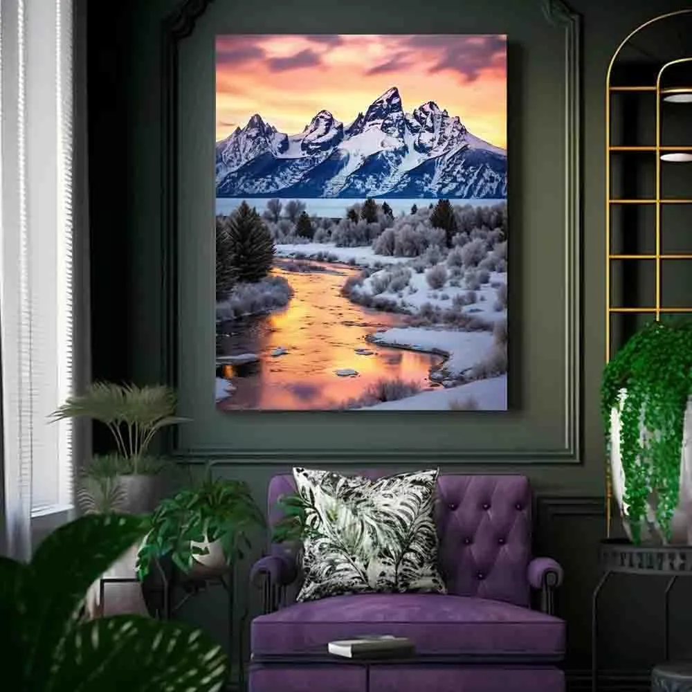 HTUKHBVGHT Mountain Range Sunrise Print, Landscape Photography, Nature Wall Art, Home, Grand Tetons Wall Art，wall art decoration,for living room, bedroom, office,16x24inch