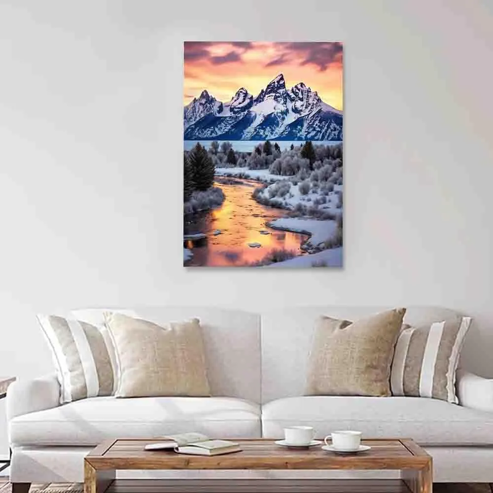 HTUKHBVGHT Mountain Range Sunrise Print, Landscape Photography, Nature Wall Art, Home, Grand Tetons Wall Art，wall art decoration,for living room, bedroom, office,16x24inch
