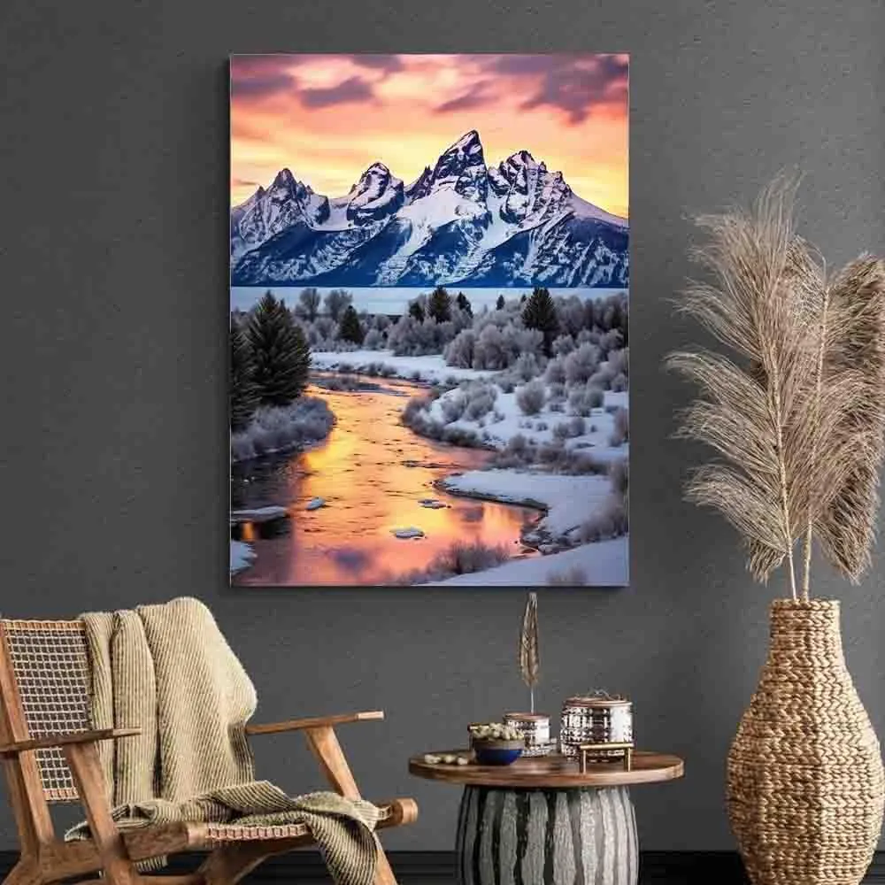 HTUKHBVGHT Mountain Range Sunrise Print, Landscape Photography, Nature Wall Art, Home, Grand Tetons Wall Art，wall art decoration,for living room, bedroom, office,16x24inch