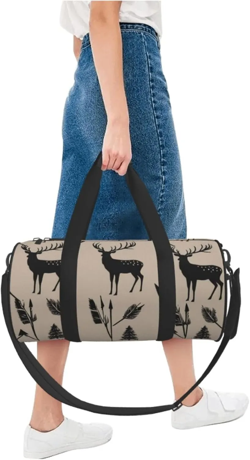 Hunting Arrows Triangles Deer Printed Travel Bag,Round Personal Item Storage bag,Foldie Duffel Bag for Traveling Vacation,Fitness,Sports