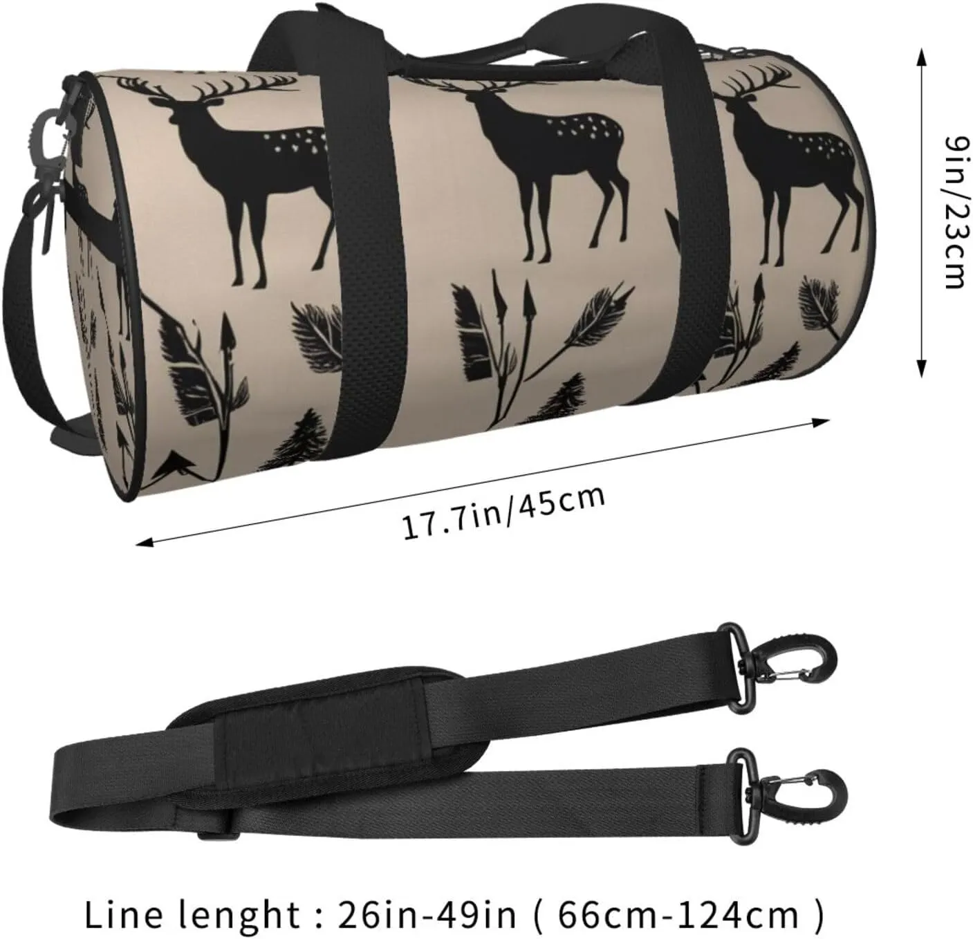 Hunting Arrows Triangles Deer Printed Travel Bag,Round Personal Item Storage bag,Foldie Duffel Bag for Traveling Vacation,Fitness,Sports