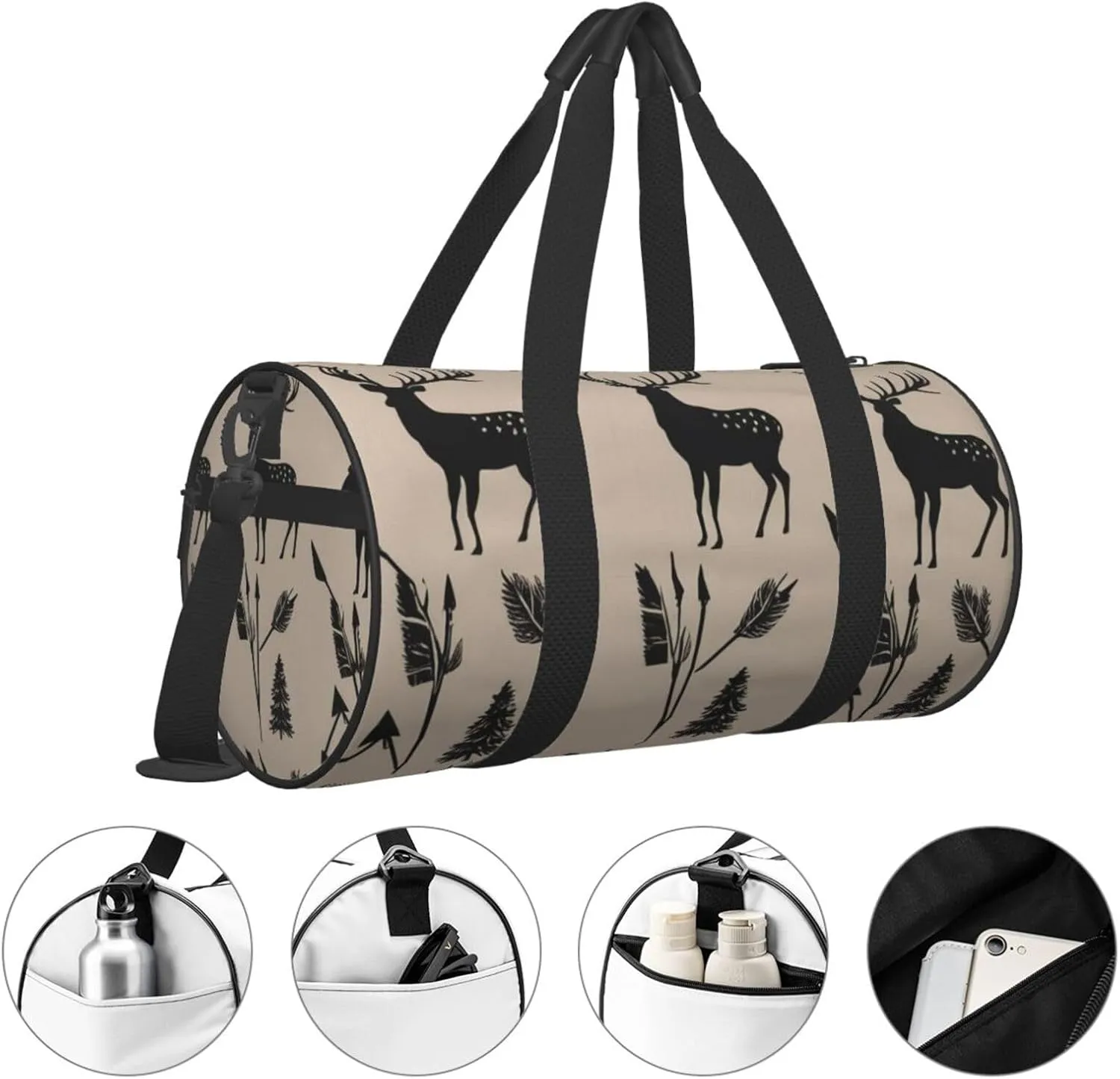 Hunting Arrows Triangles Deer Printed Travel Bag,Round Personal Item Storage bag,Foldie Duffel Bag for Traveling Vacation,Fitness,Sports