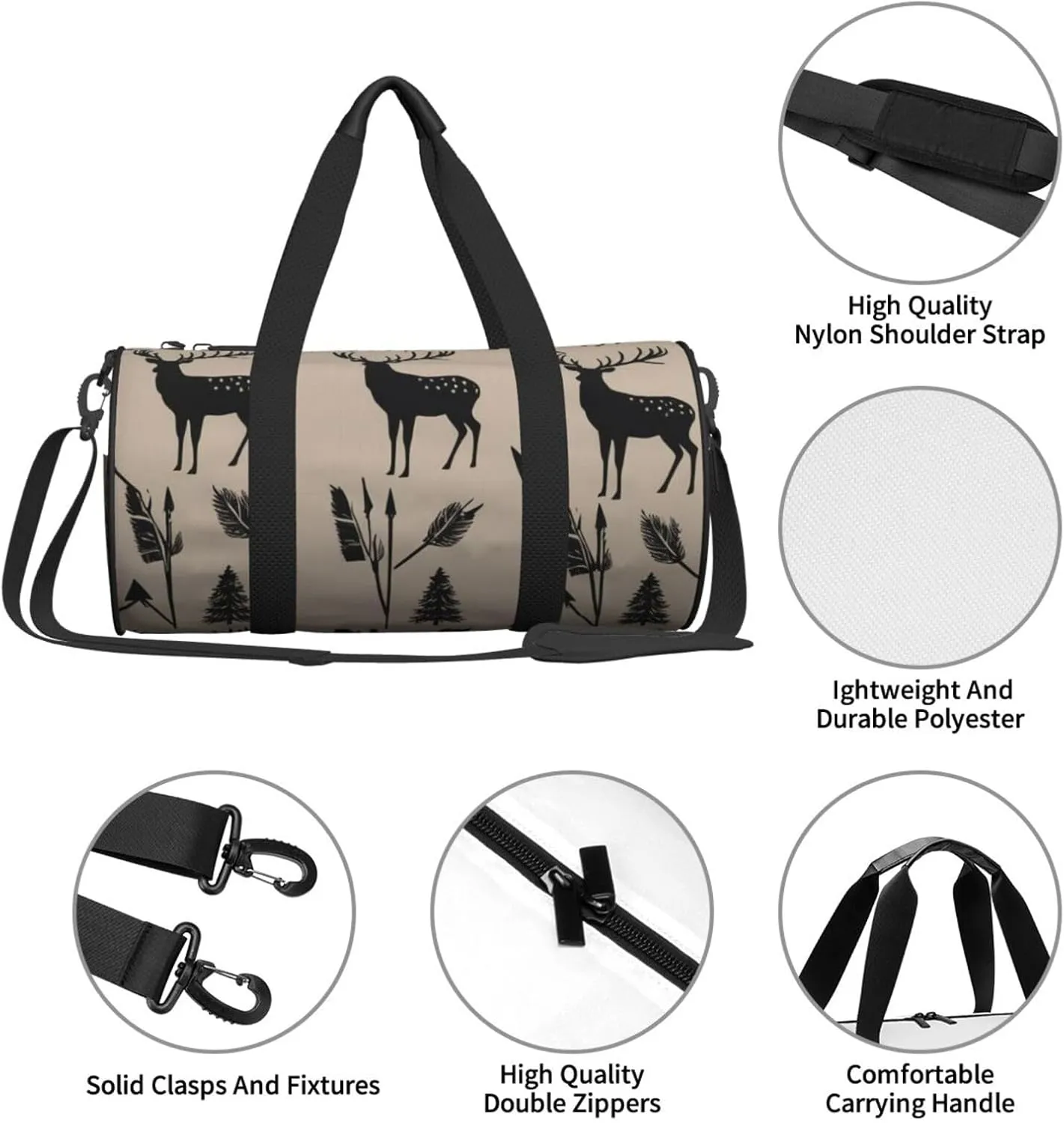 Hunting Arrows Triangles Deer Printed Travel Bag,Round Personal Item Storage bag,Foldie Duffel Bag for Traveling Vacation,Fitness,Sports