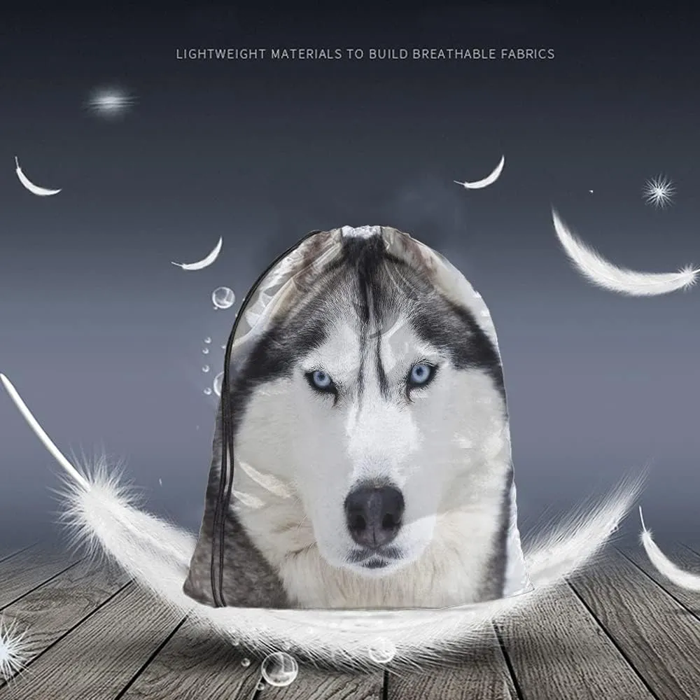 Husky Dog Drawstring Bags Backpack Bag Grey Wolf Winter Alpha Male Timber Wolf Face Blue Eyes Wild Animal Sport Gym Sack Drawstring Bag String Bag Yoga Bag for Men Women