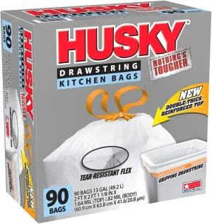 Husky Hk13xhf090w-xr Kitchen Trash Bags, 13 Gallon Capacity