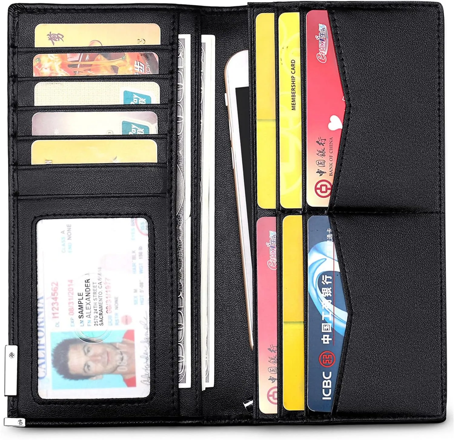 Huztencor Long Wallets for Men Leather RFID Blocking Bifold Wallet with Zipper
