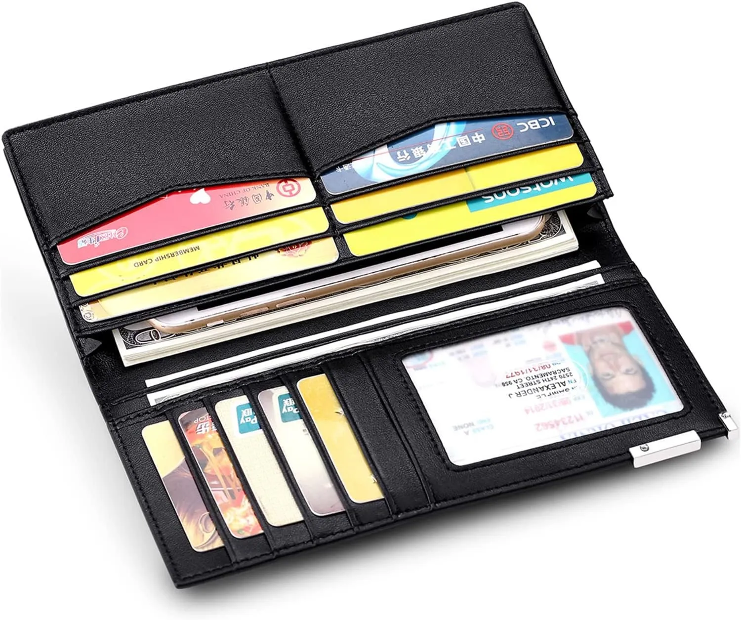 Huztencor Long Wallets for Men Leather RFID Blocking Bifold Wallet with Zipper