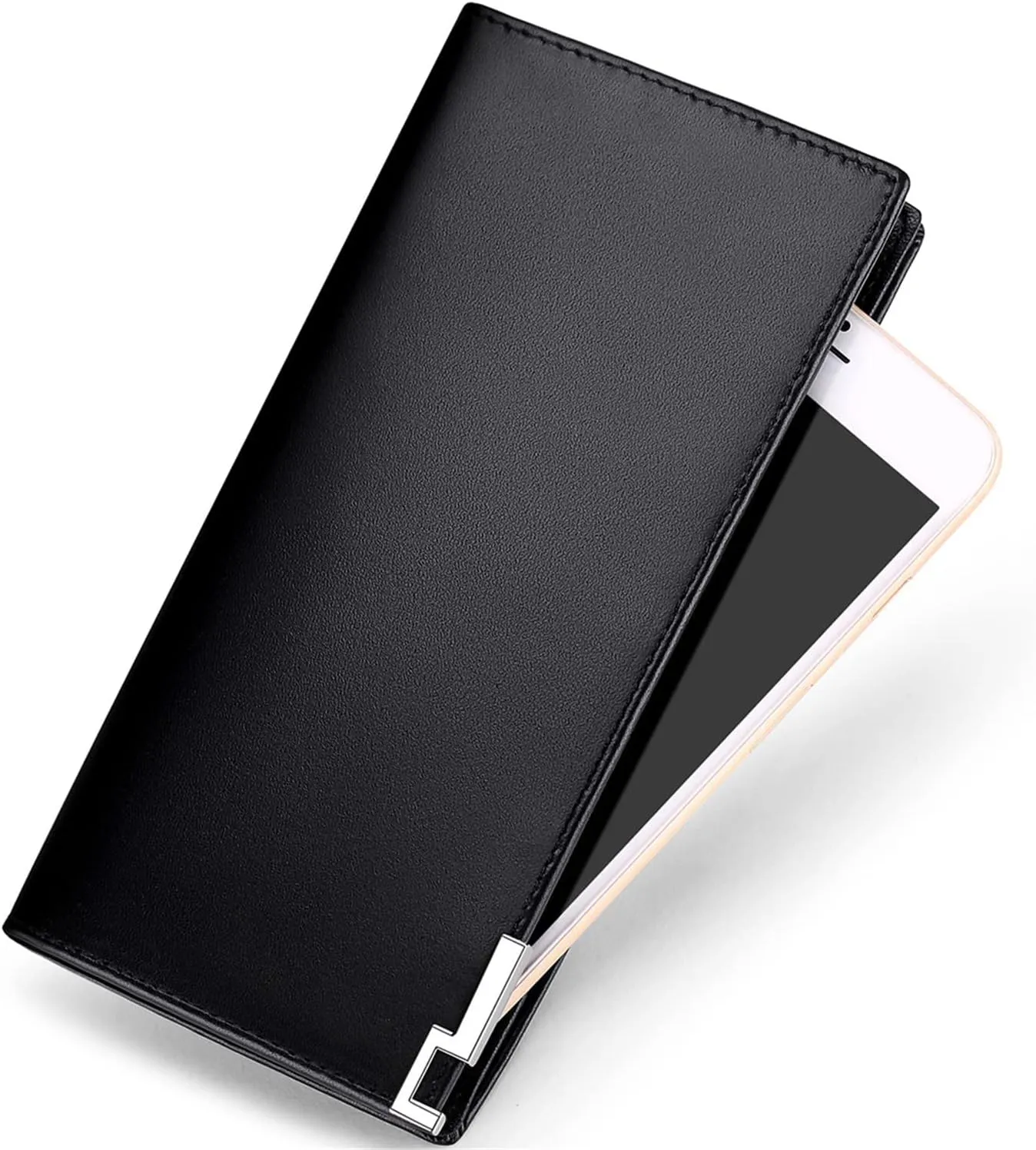 Huztencor Long Wallets for Men Leather RFID Blocking Bifold Wallet with Zipper