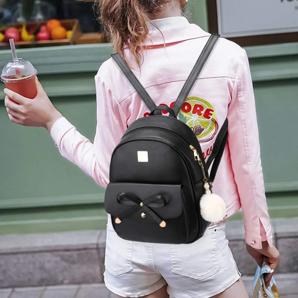 I IHAYNER Girls Bowknot 3-Pieces Fahsion Leather Backpack Backpack Purse for Women Rucksack for Ladies Shoulder Bag