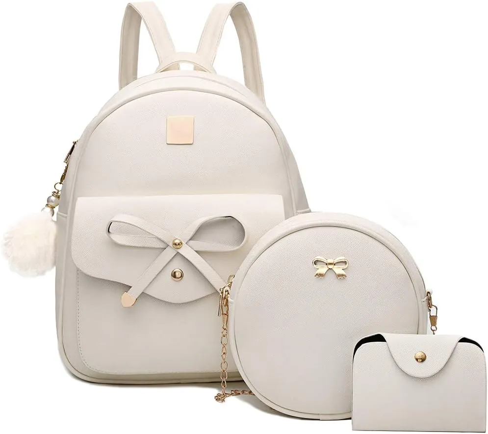 I IHAYNER Girls Bowknot 3-Pieces Fahsion Leather Backpack Backpack Purse for Women Rucksack for Ladies Shoulder Bag