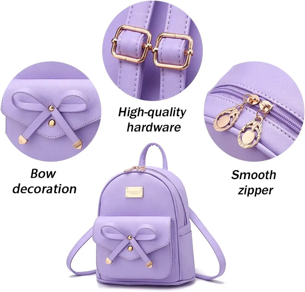 I IHAYNER Girls Bowknot Cute Leather Backpack Mini Backpack Purse for Women