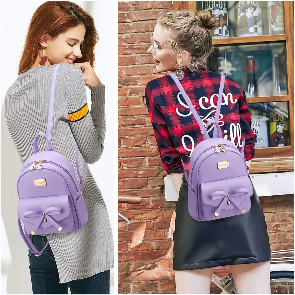 I IHAYNER Girls Bowknot Cute Leather Backpack Mini Backpack Purse for Women