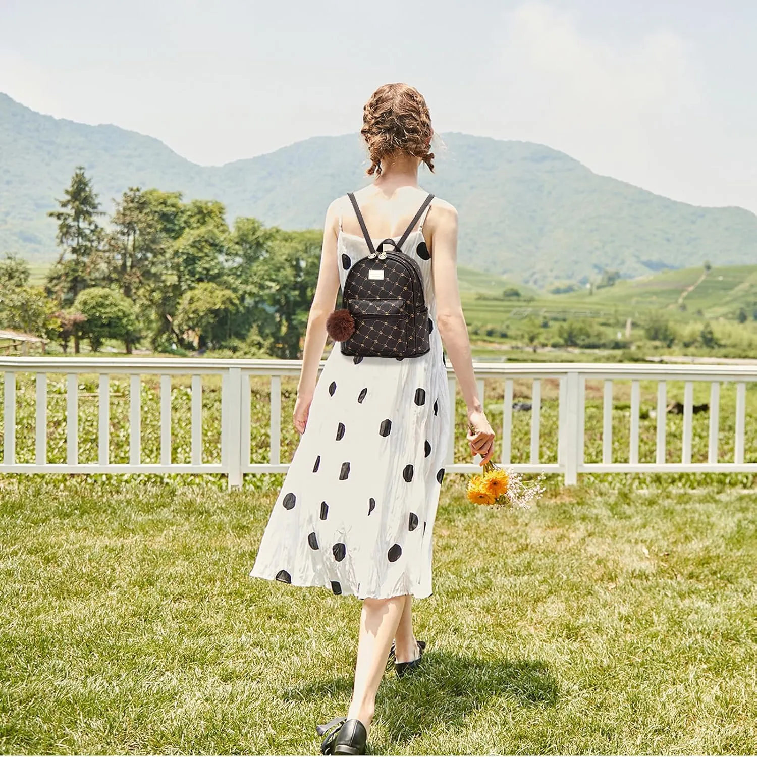 I IHAYNER Girls Fashion Backpack Purse Leather Mini Backpack Purse for Women Satchel School Bags with Pompom Travel Daypacks