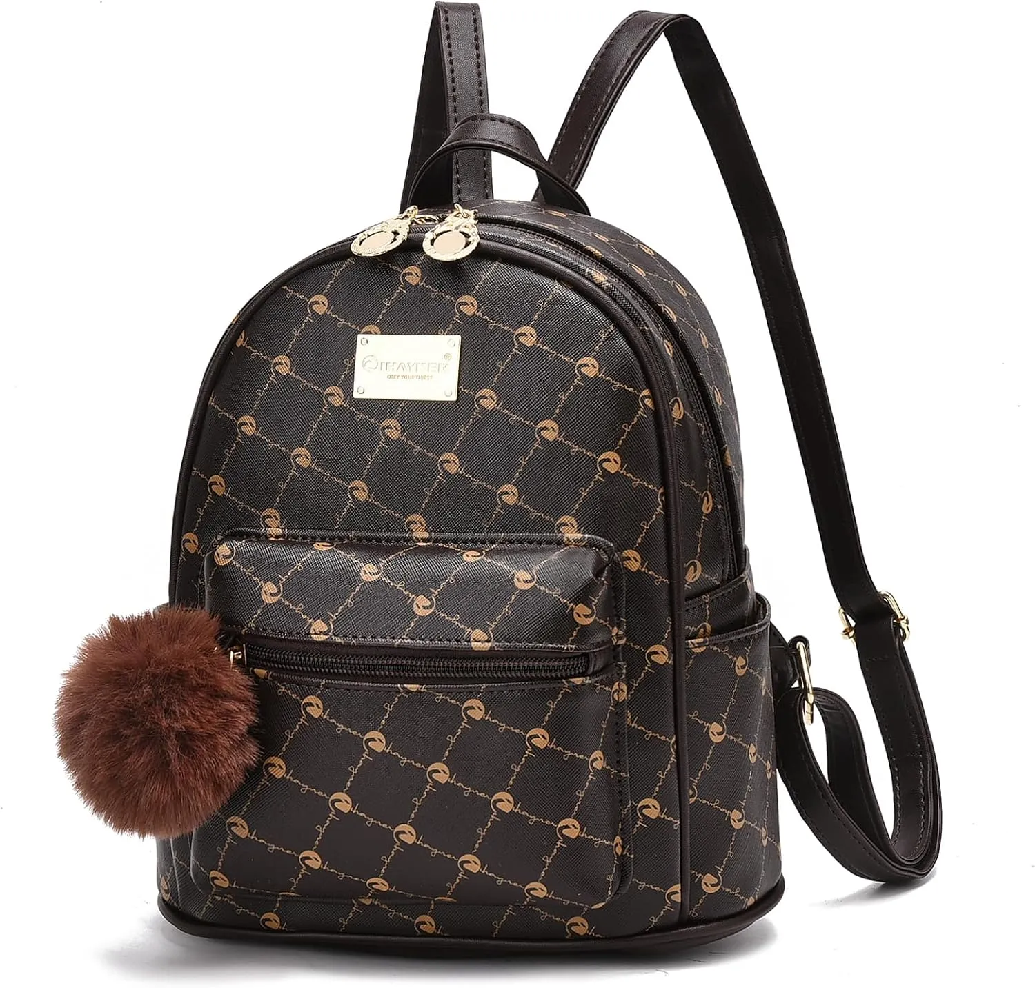 I IHAYNER Girls Fashion Backpack Purse Leather Mini Backpack Purse for Women Satchel School Bags with Pompom Travel Daypacks