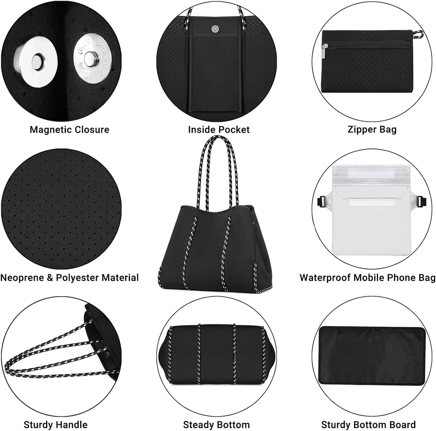 IBFUN Neoprene Bag, Large Multipurpose Beach Bag Neoprene Tote Bag with Inner Pocket for Women/Pool