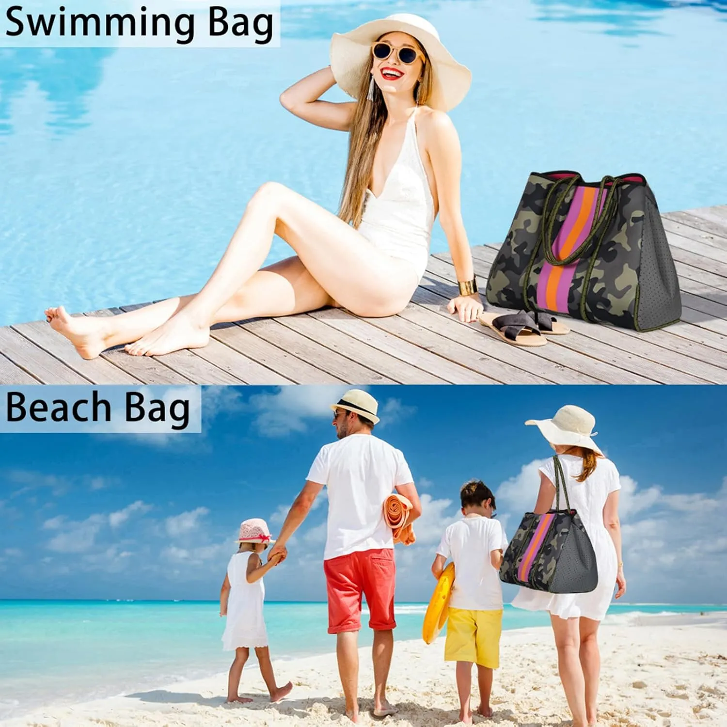 IBFUN Neoprene Bag, Large Multipurpose Beach Bag Neoprene Tote Bag with Inner Pocket for Women/Pool