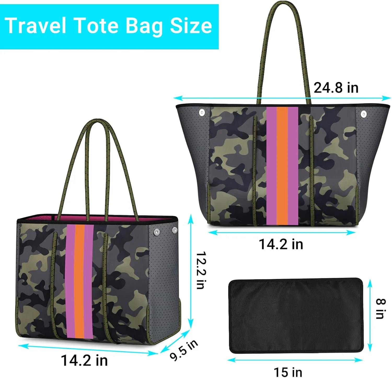 IBFUN Neoprene Bag, Large Multipurpose Beach Bag Neoprene Tote Bag with Inner Pocket for Women/Pool